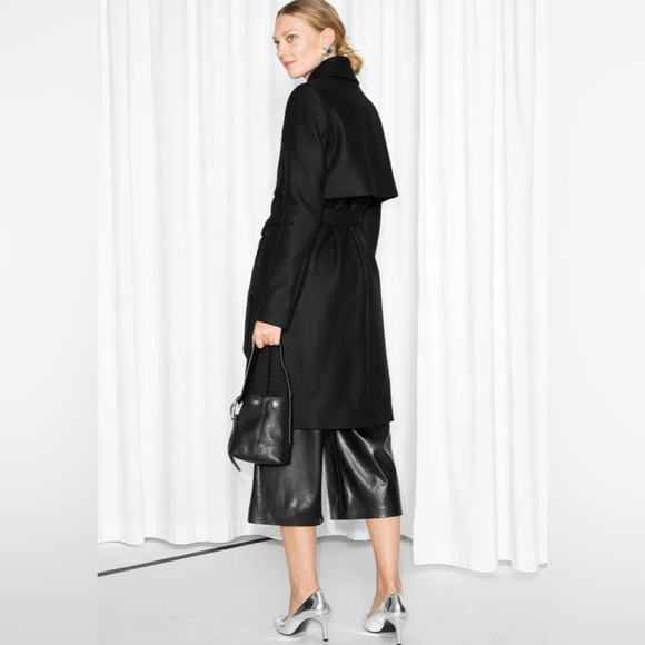 & Other Stories structured trench wool mix coat US 10 black straight - Picture 3 of 12